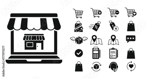 Vector illustration online shop and ecommerce icons vector set