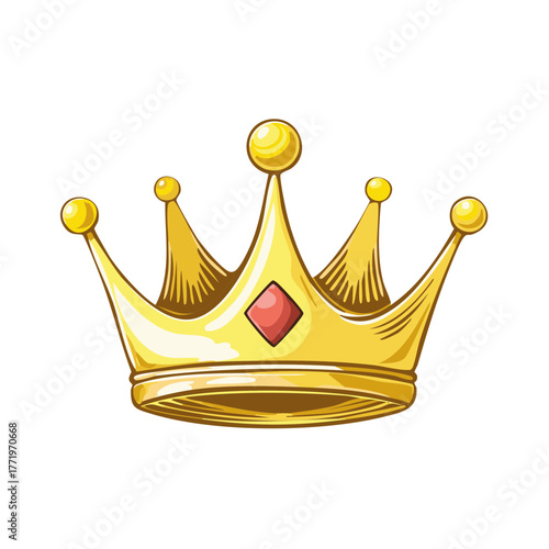 Golden crown illustration with jewels in cartoon style
