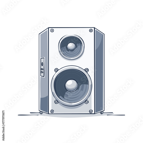 Modern audio speaker with two cones and minimalist outline illustration