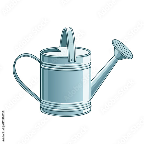 Illustration of a Vintage Watering Can in Blue, Gardening Concept