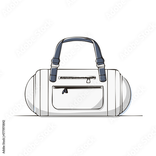 Modern Vector Art of a White Gym Travel Bag with Blue Handles and Pockets