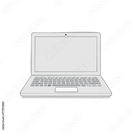Laptop Computer Illustration - Grayscale Outline