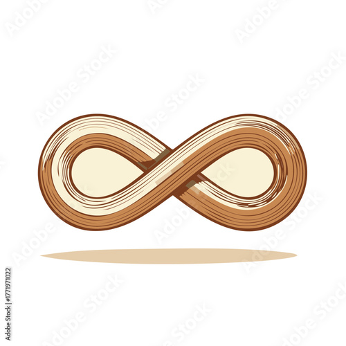 Brown infinity symbol or lemniscate design with light color interior and shadow on white background
