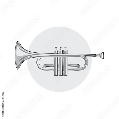 Line Drawing of a Silver Trumpet with Three Valves and Bell