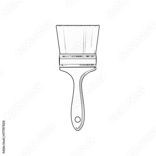 Outline illustration of a paint brush featuring bristles and a handle a common tool for painting art and home decoration