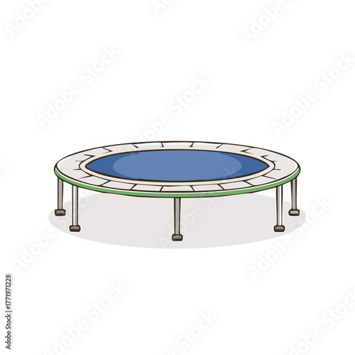 Cartoon illustration of a round trampoline with a blue jumping surface
