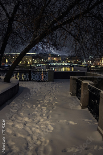 snowfall in the city, winter cityscape