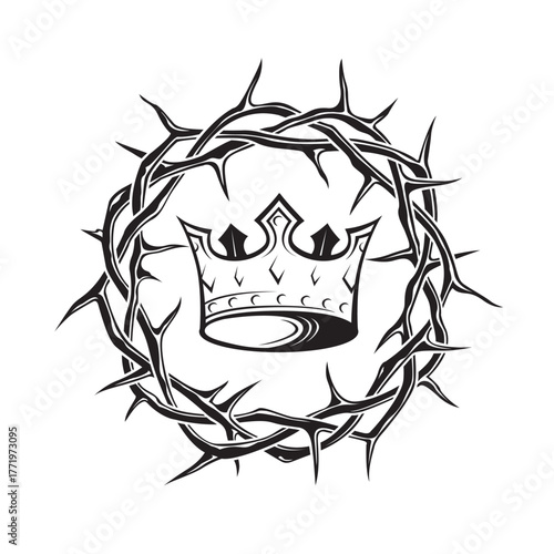 black royal crown with thorns isolated on white background