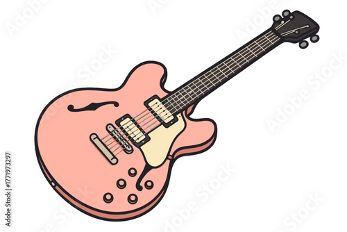 Pink Electric Guitar Vector Illustration Isolated on Transparent Background