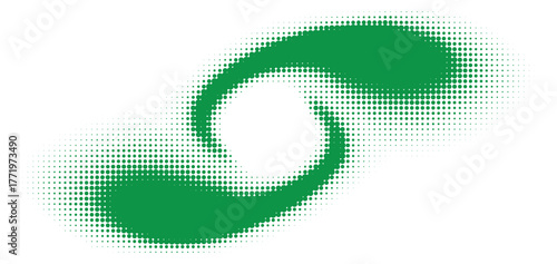 Modern abstract green halftone dual shape pattern with smooth symmetry, minimal digital gradient texture on white background, futuristic flowing energy design