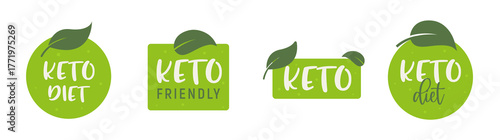 Keto diet green label leaves healthy organic icon. Keto diet nutrition low carb ketogenic design eco icon.
