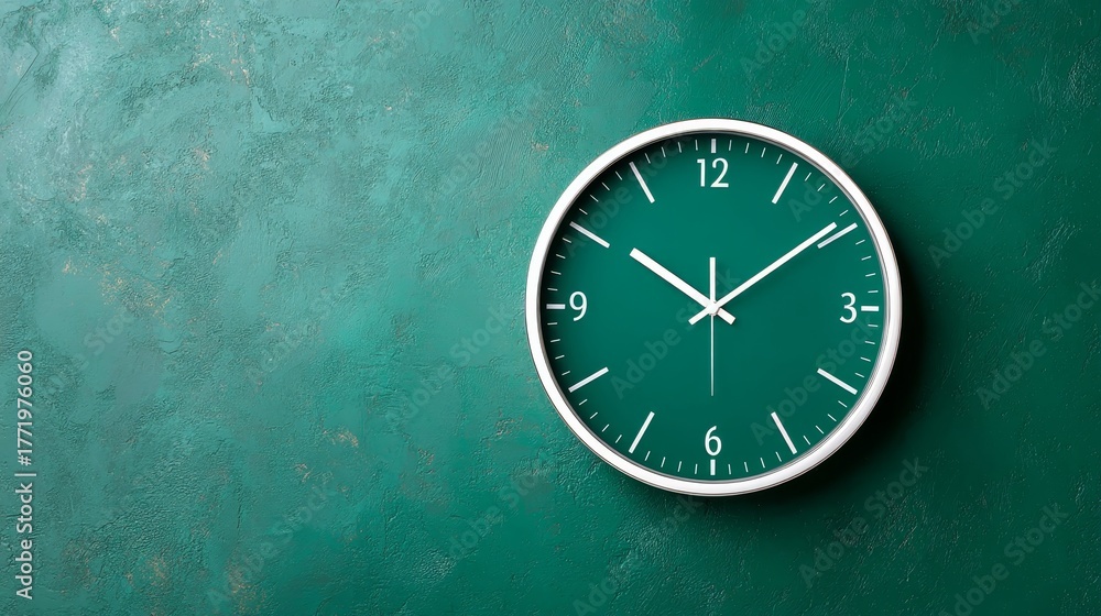 custom made wallpaper toronto digitalModern teal wall clock with minimalist white dial on textured cream wall, medium shot for contemporary interior design