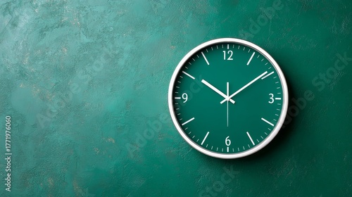 Wallpaper Mural Modern teal wall clock with minimalist white dial on textured cream wall, medium shot for contemporary interior design Torontodigital.ca
