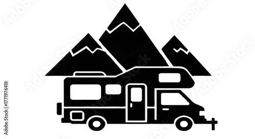 Black and White Camper Car Vector Illustration