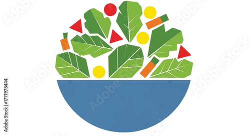 Salad Bowl with Green Leaves Vector Illustration
