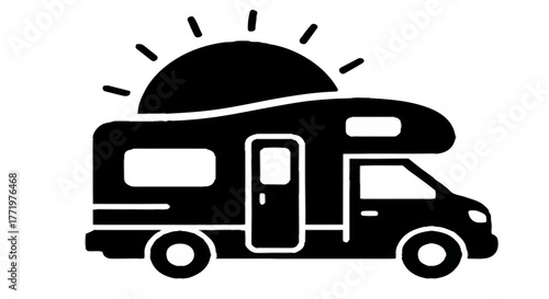 Flat Black and White Camper Van Logo Vector Illustration