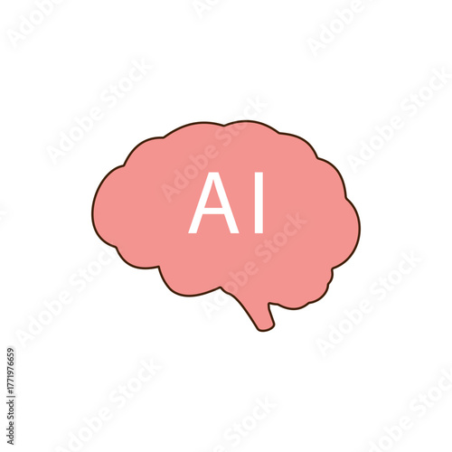 cerebrum ai icon. Bright pink brain illustration with AI letters, representing artificial intelligence and creativity concepts. Vector