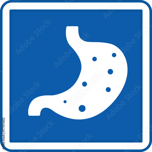 Blue Gastroenterology Sign. Vector Icon. Stomach, Human Internal Organ. Digestive System Treatment. Hospital Department Sign