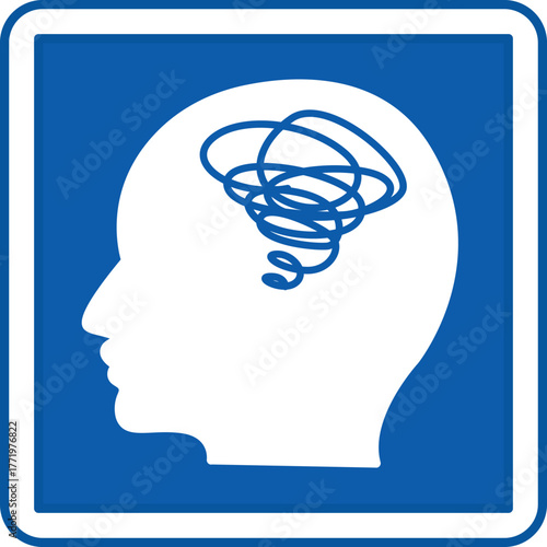 Blue Psychiatry Sign. Vector Icon. Human Head. Treatment of Mental and Emotional Disorders. Hospital Department Sign