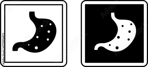 Gastroenterology Signs. Black and White Vector Icons. Stomach, Human Internal Organ. Digestive System Treatment. Hospital Department Sign