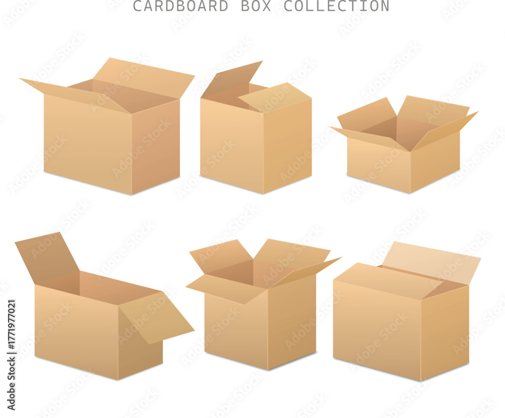 Fototapeta premium Cardboard Collection boxes vector art illustration 3d