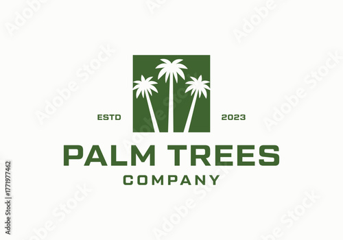 Tropical palm tree square logo icon design template