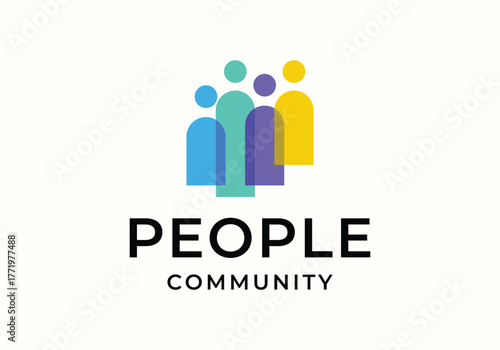 people community, human unity overlapping color logo icon illustration design
