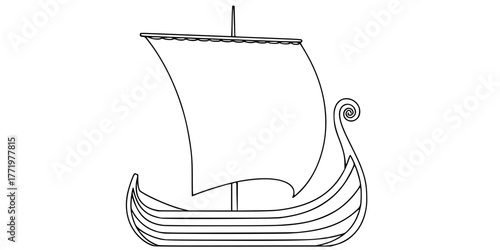 Viking Longship Silhouette Geometric Minimalist Vector