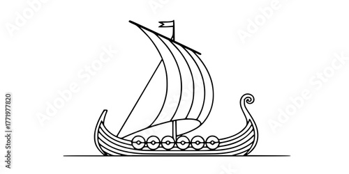 Viking Longship Silhouette Geometric Minimalist Vector
