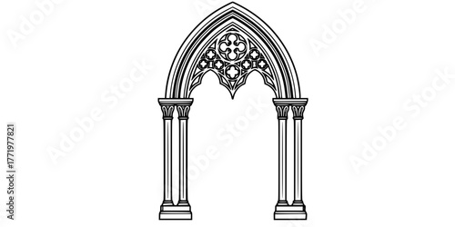 Medieval Gothic Archway Minimalist Frame Flat Vector