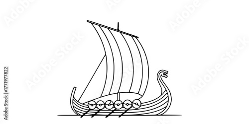 Viking Longship Silhouette Geometric Minimalist Vector