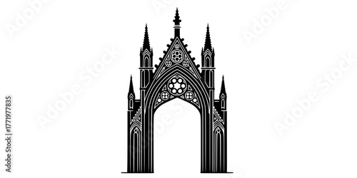 Medieval Gothic Archway Minimalist Frame Flat Vector