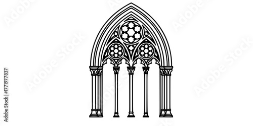 Medieval Gothic Archway Minimalist Frame Flat Vector