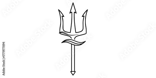 Roman God Neptune Trident Simple Line Art Vector