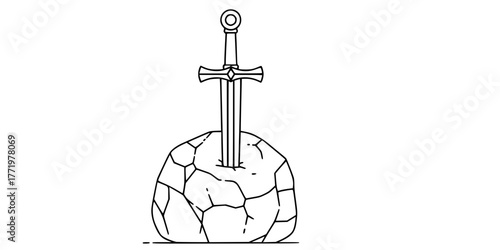 Arthurian Excalibur Sword in Stone Minimalist Line Art