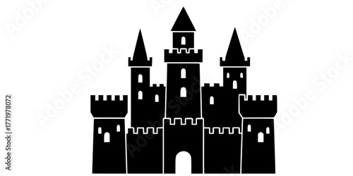 Medieval Castle Silhouette Three Towers Flat Vector Icon