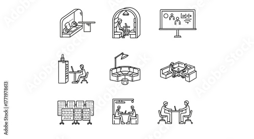 agile workspace design illustrating team collaboration brainstorming sessions and focused work zones in modern office ideal for workplace transformation