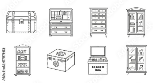 antique furniture showcasing vintage trunks cabinets and boxes for home decor and storage suitable for design inspiration and retro themes