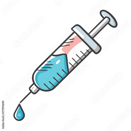 Scalable vector illustration of a syringe dropping liquid medical icon
