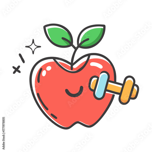 Healthy apple illustration with dumbbell for fitness and nutrition