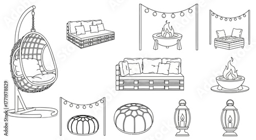 cozy backyard retreat relaxing on pallet furniture enjoying the outdoor ambiance with fire pits and string lights for a perfect summer night hangout