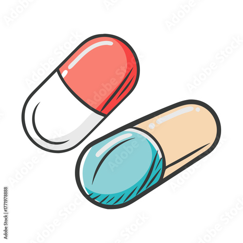 Vector illustration of two medical pills or capsules scalable icon