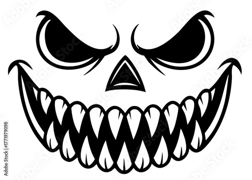 Evil Jack-o’-Lantern Face — spooky pumpkin demon smile with glowing eyes and sharp teeth