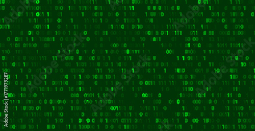 Binary code matrix green background technology. Digital matrix cyber encryption hacker programming computer data