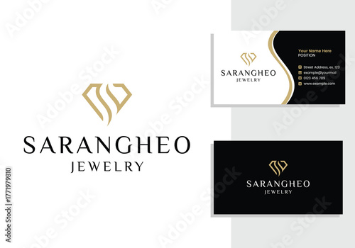 Diamond gems initial letter S logo and business card design template