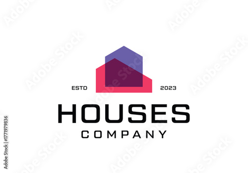 home house overlapping color logo design template