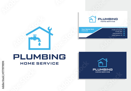 Home plumbing service logo and business card design template