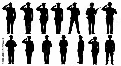 Silhouettes of soldiers saluting honoring veterans and freedom