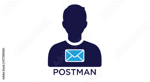Simple blue icon displaying a postman with an envelope silhouette