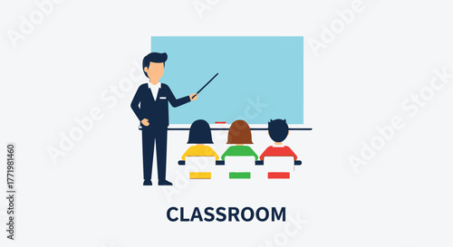 Teacher presenting to students in a classroom learning environment silhouette